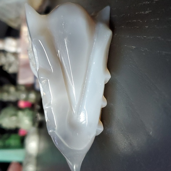 Dendritic blue agate dragon skull with druzy 🐲💀 - Picture 8 of 8